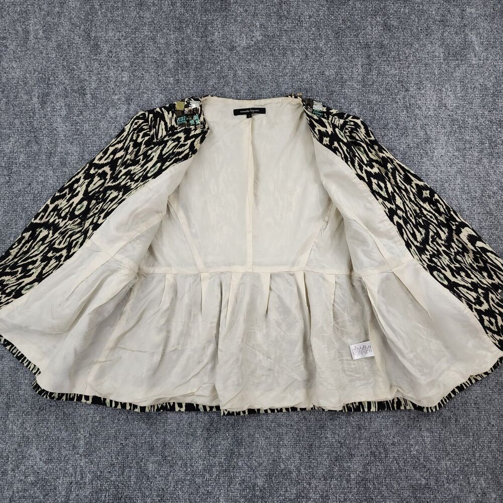 Nanette Lepore Jacket Womens 4 Black White Tribal Linen Blend 3/4 Sleeve Gems - Picture 11 of 16